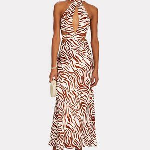 AUTEUR Emilie Zebra Silk Halter Maxi Dress Never Worn Size XS